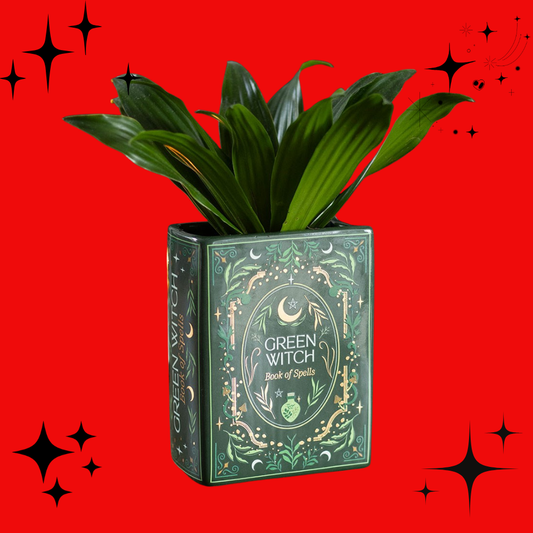 Green Witch Book Shaped Vase