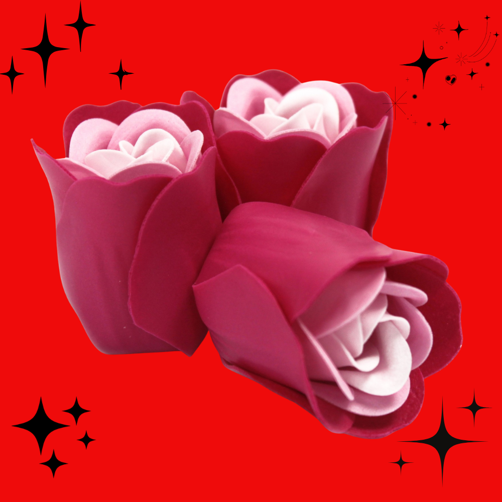 Set of 3 Soap Flower Heart Box - Pink Roses