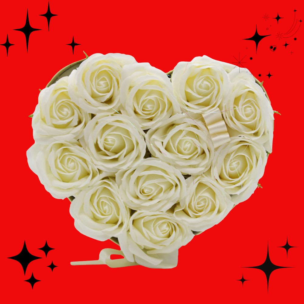 Soap Flower Gift Bouquet - 13 Cream Roses - Heart