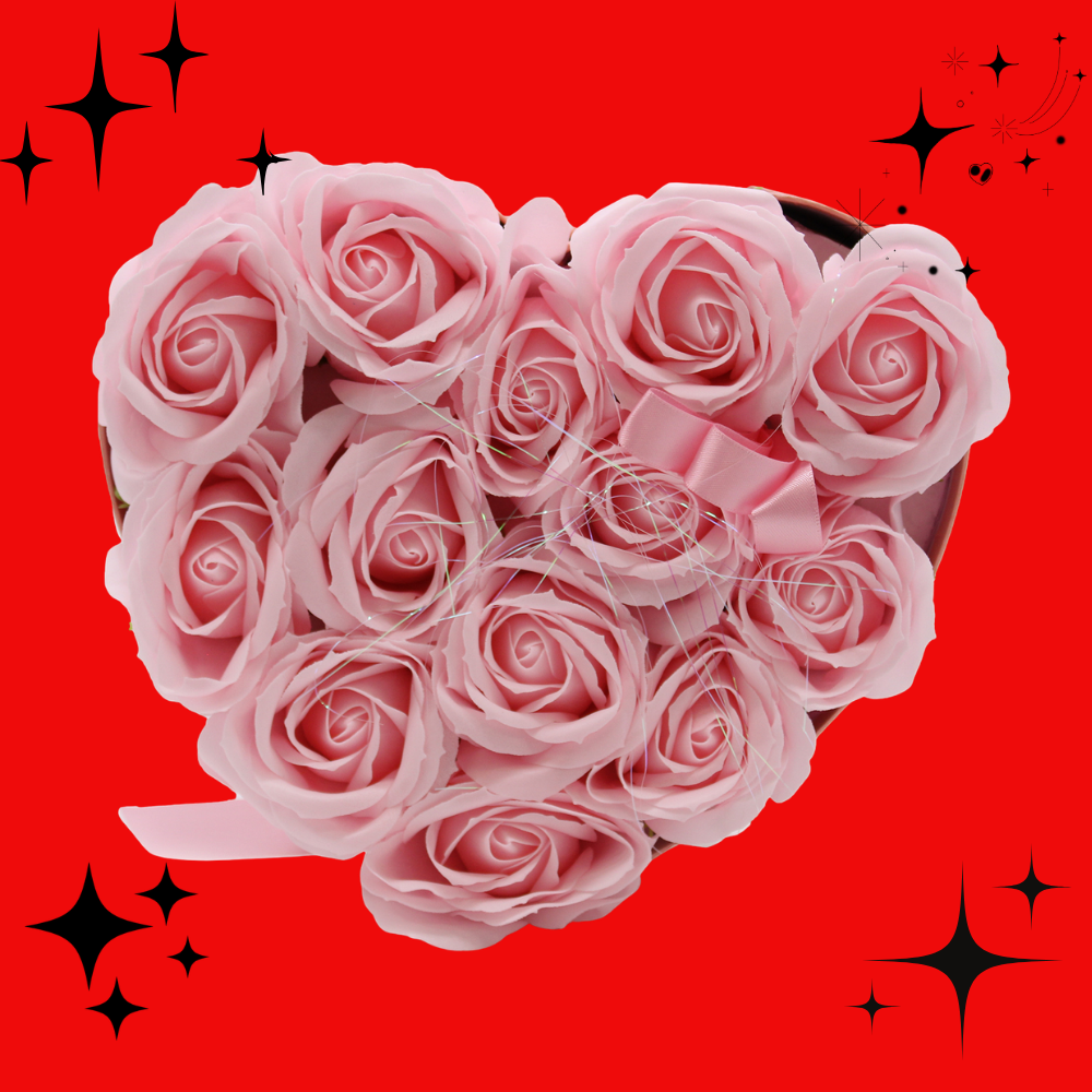 Soap Flower Gift Bouquet - 13 Pink Roses - Heart