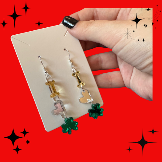 I Heart Shamrock Metallic Acrylic Earrings