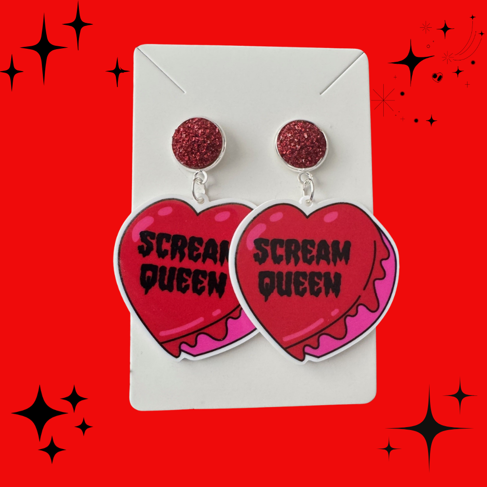 Horror Tropes Hearts - Scream Queen Earrings