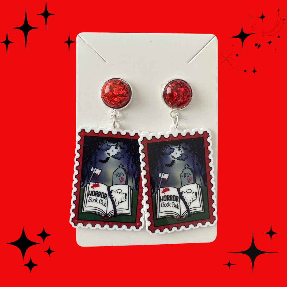 Horror Book Club Stamp Earrings