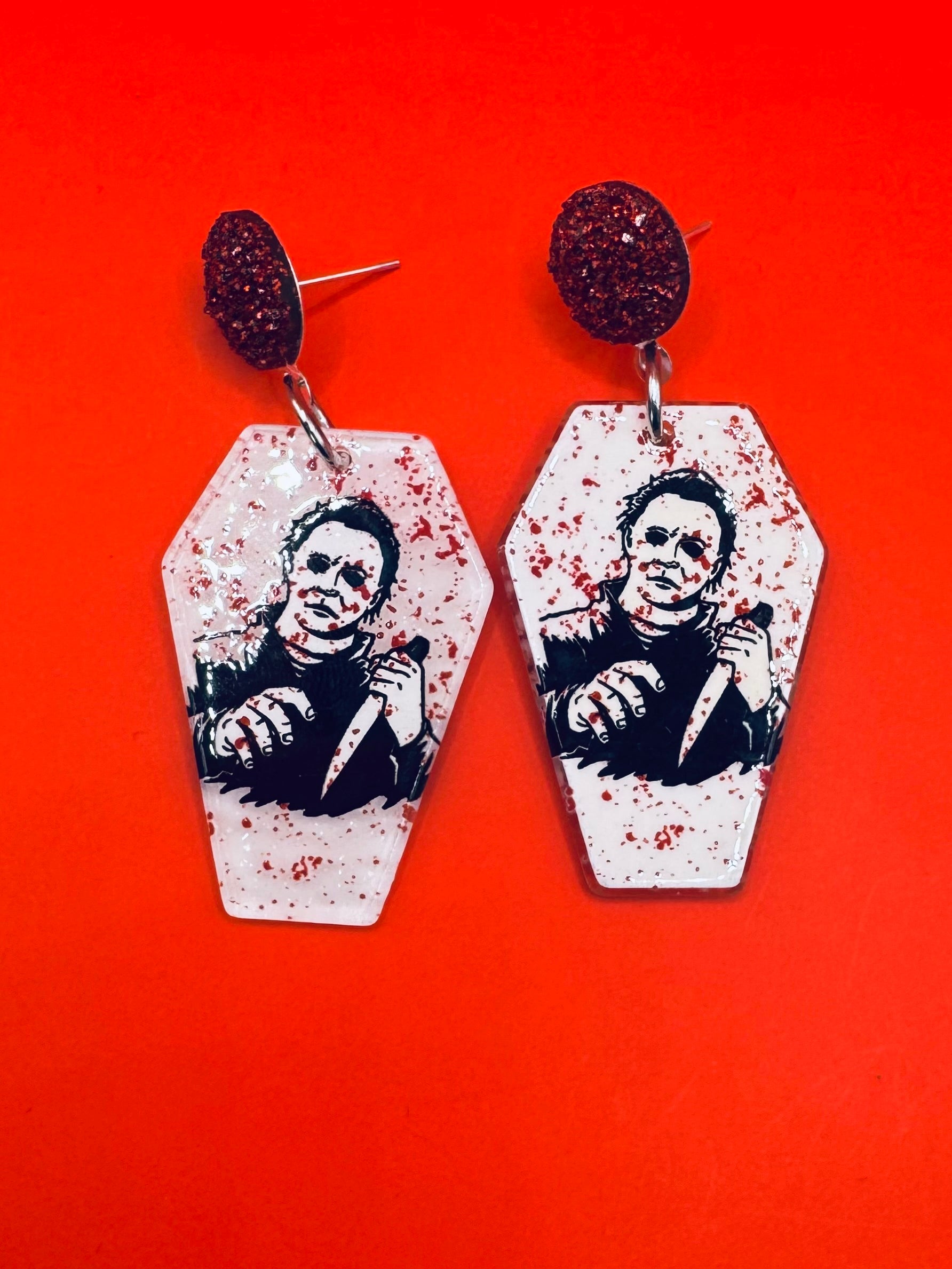 Michael Myers Blood Splatter Coffin Earrings
