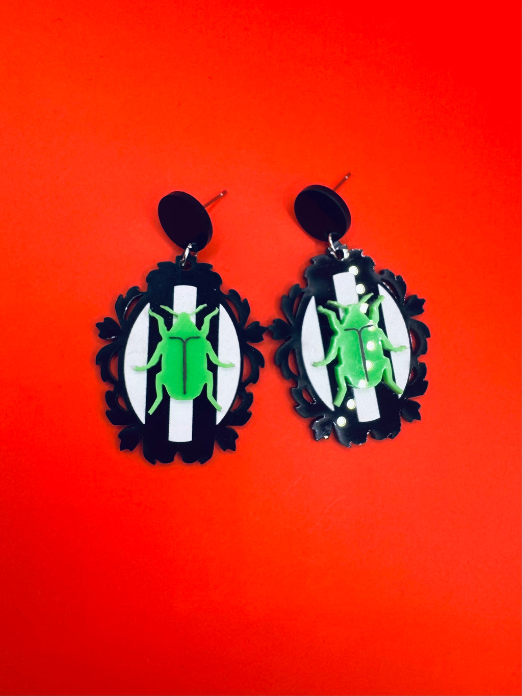Beetlejuice Beetle Cameo Earrings
