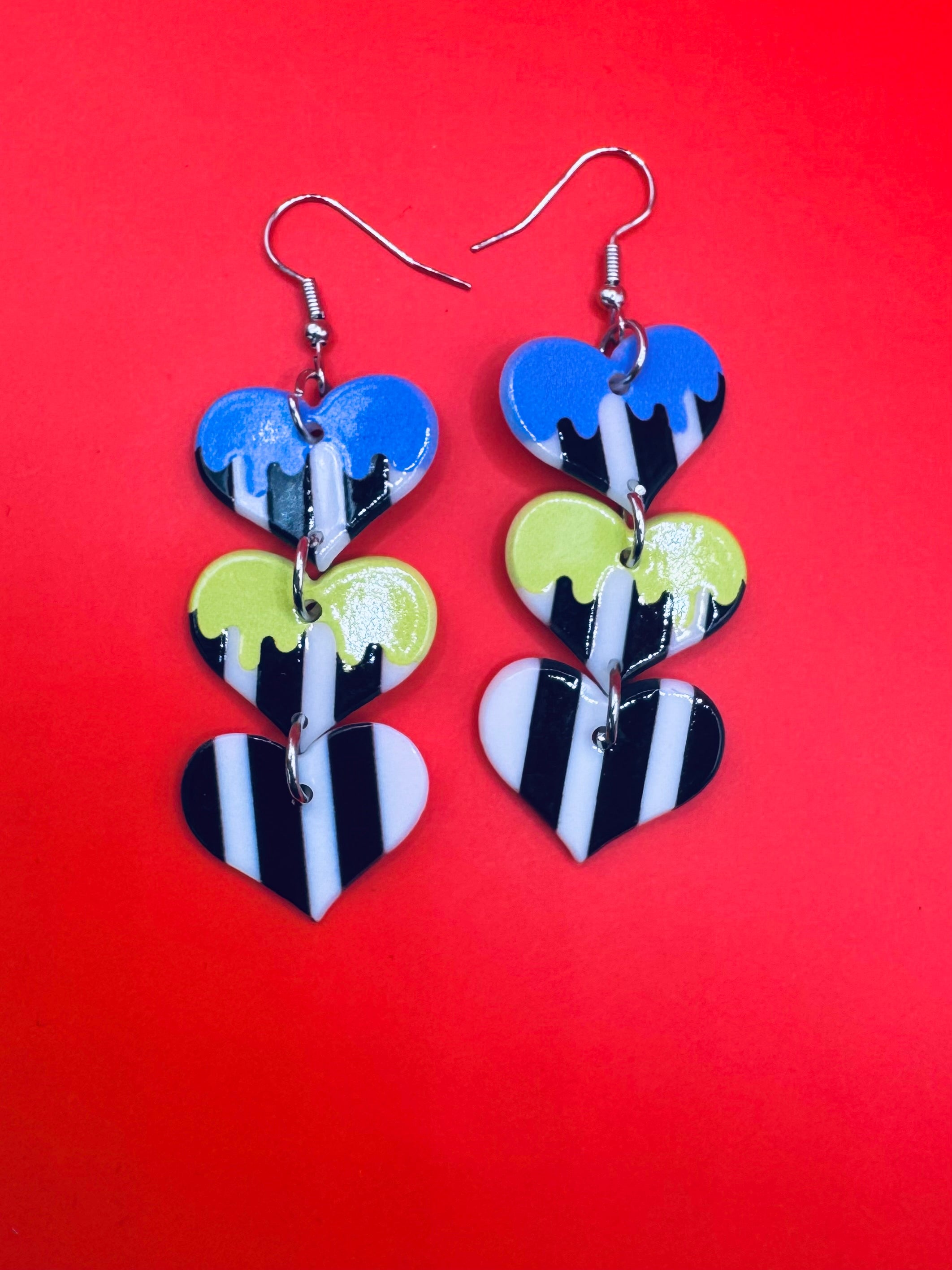 Beetlejuice Stripe Hearts Earrings