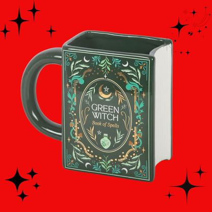 Green Witch Book Shaped Mug