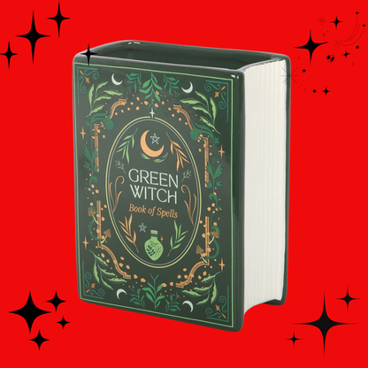 Green Witch Book Shaped Vase