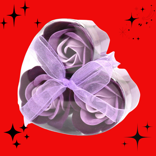 Set of 3 Soap Flower Heart Box - Lavender Roses
