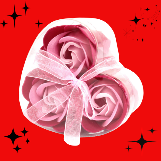 Set of 3 Soap Flower Heart Box - Pink Roses