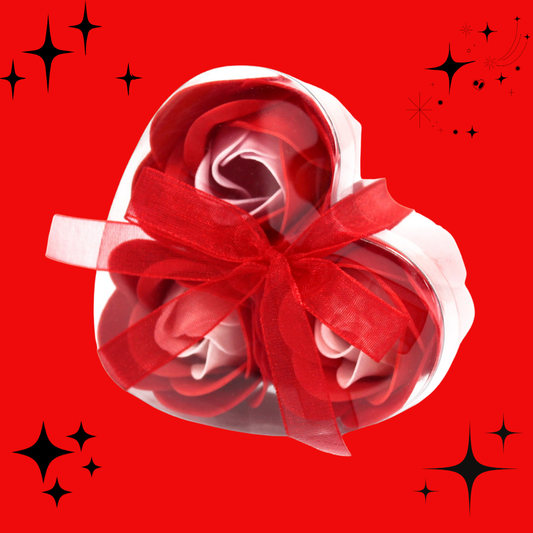 Set of 3 Soap Flower Heart Box - Red Roses
