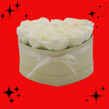 Soap Flower Gift Bouquet - 13 Cream Roses - Heart