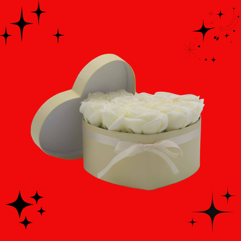 Soap Flower Gift Bouquet - 13 Cream Roses - Heart