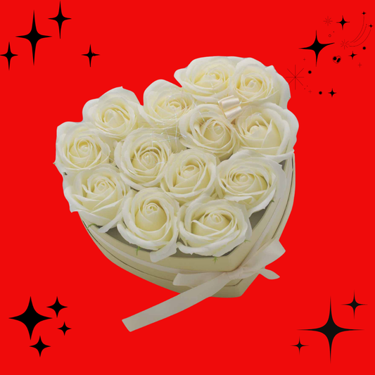 Soap Flower Gift Bouquet - 13 Cream Roses - Heart