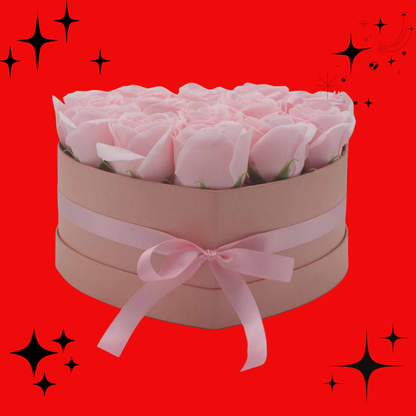 Soap Flower Gift Bouquet - 13 Pink Roses - Heart