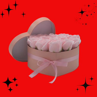 Soap Flower Gift Bouquet - 13 Pink Roses - Heart