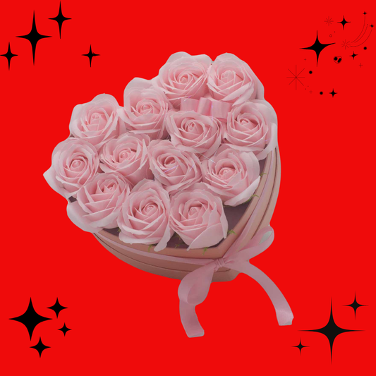 Soap Flower Gift Bouquet - 13 Pink Roses - Heart