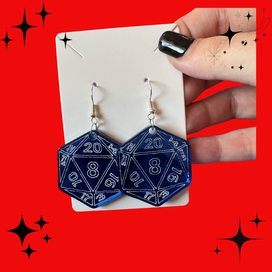 Blue Acrylic Dice Earrings