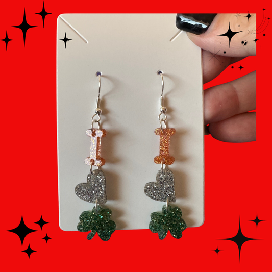 I Heart Shamrock Glitter Acrylic Earrings