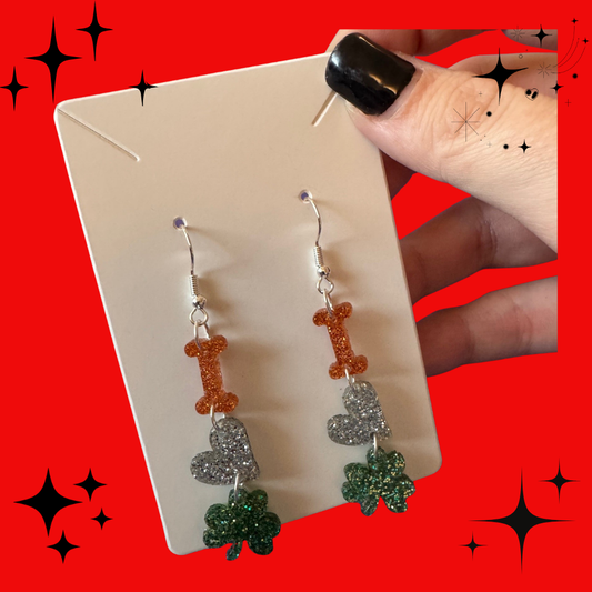 I Heart Shamrock Glitter Acrylic Earrings
