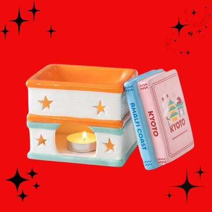 Travel book stack oil burner and wax warmer