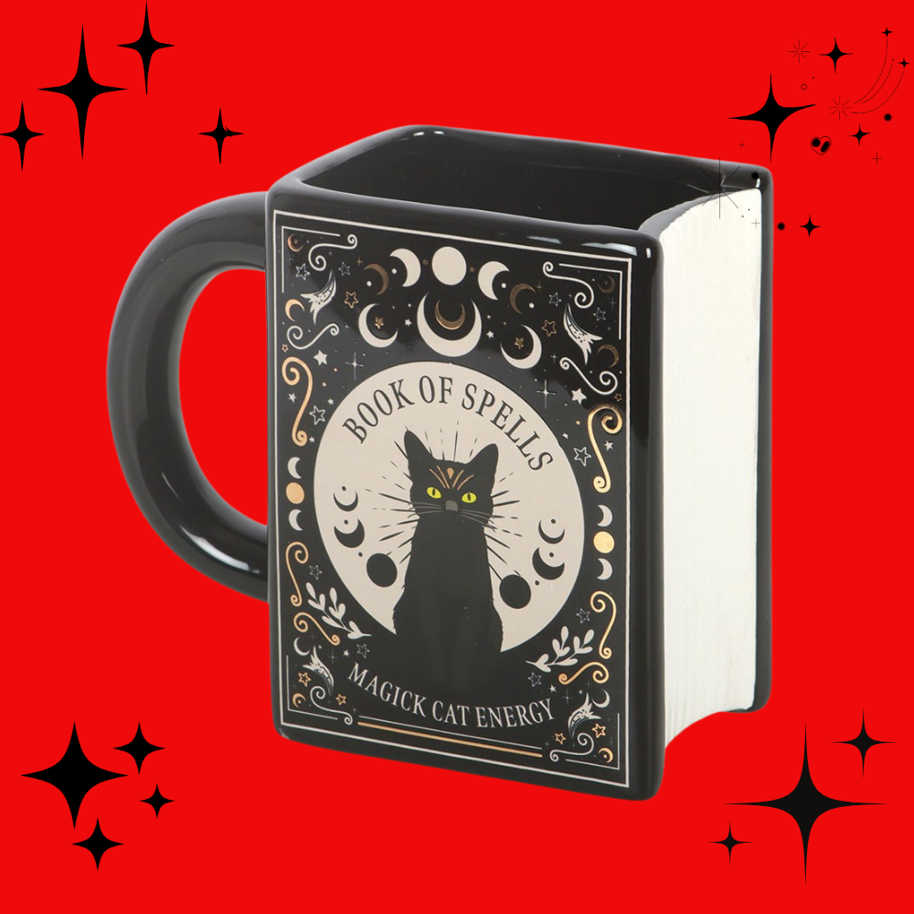 Black Cat Magick Book of Spells Book Shaped Mug