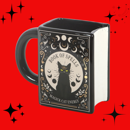 Black Cat Magick Book of Spells Book Shaped Mug