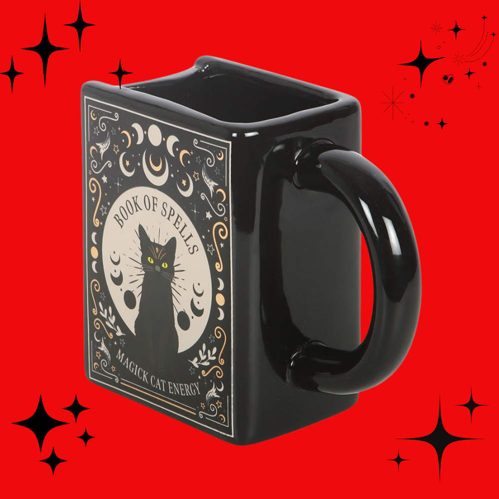 Black Cat Magick Book of Spells Book Shaped Mug