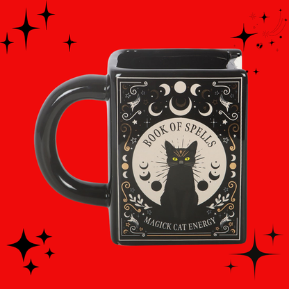 Black Cat Magick Book of Spells Book Shaped Mug