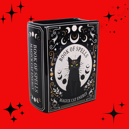 Black Cat Magick Book Shaped Flower Vase