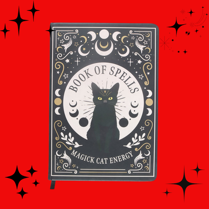 Black Cat Magick Book of Spells A5 Notebook with Pen