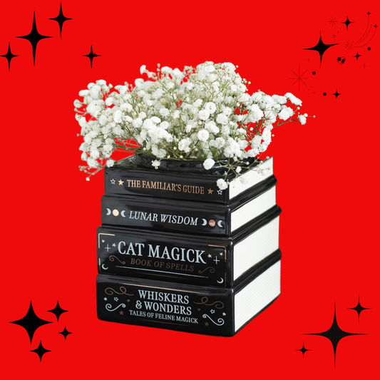 Black Cat Magick Book Stack Vase
