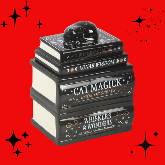 Black Cat Book Stack Oil Burner with Cat