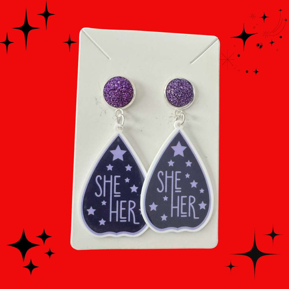 She/Her Pronoun Earrings