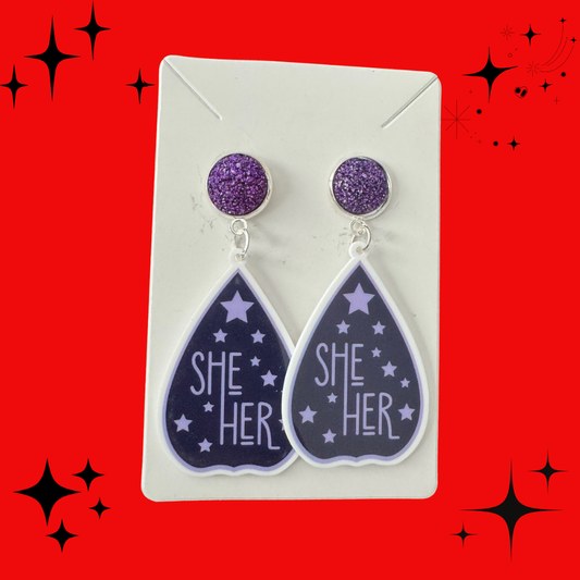She/Her Pronoun Earrings