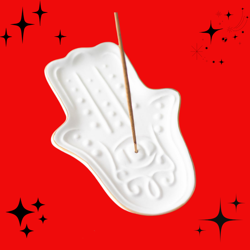 White Hamsa Hand Incense Stick Holder