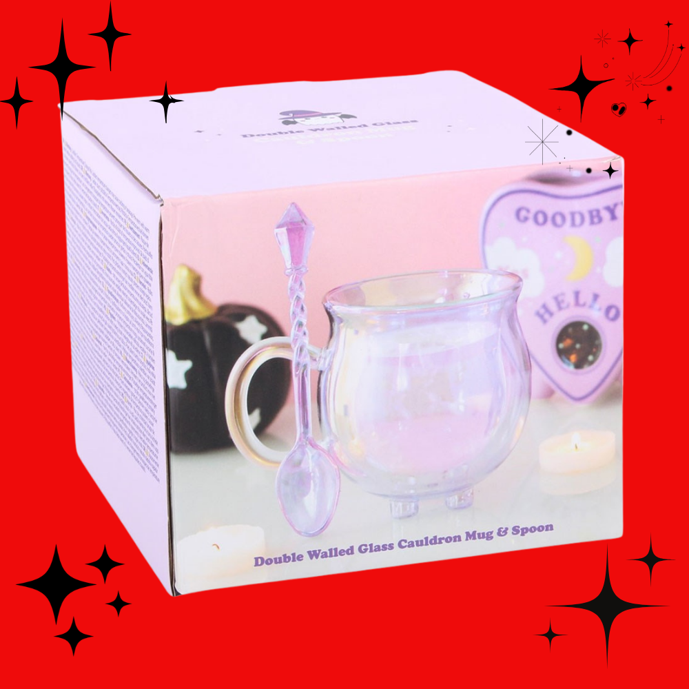 Purple Double Walled Glass Cauldron Mug with Spoon
