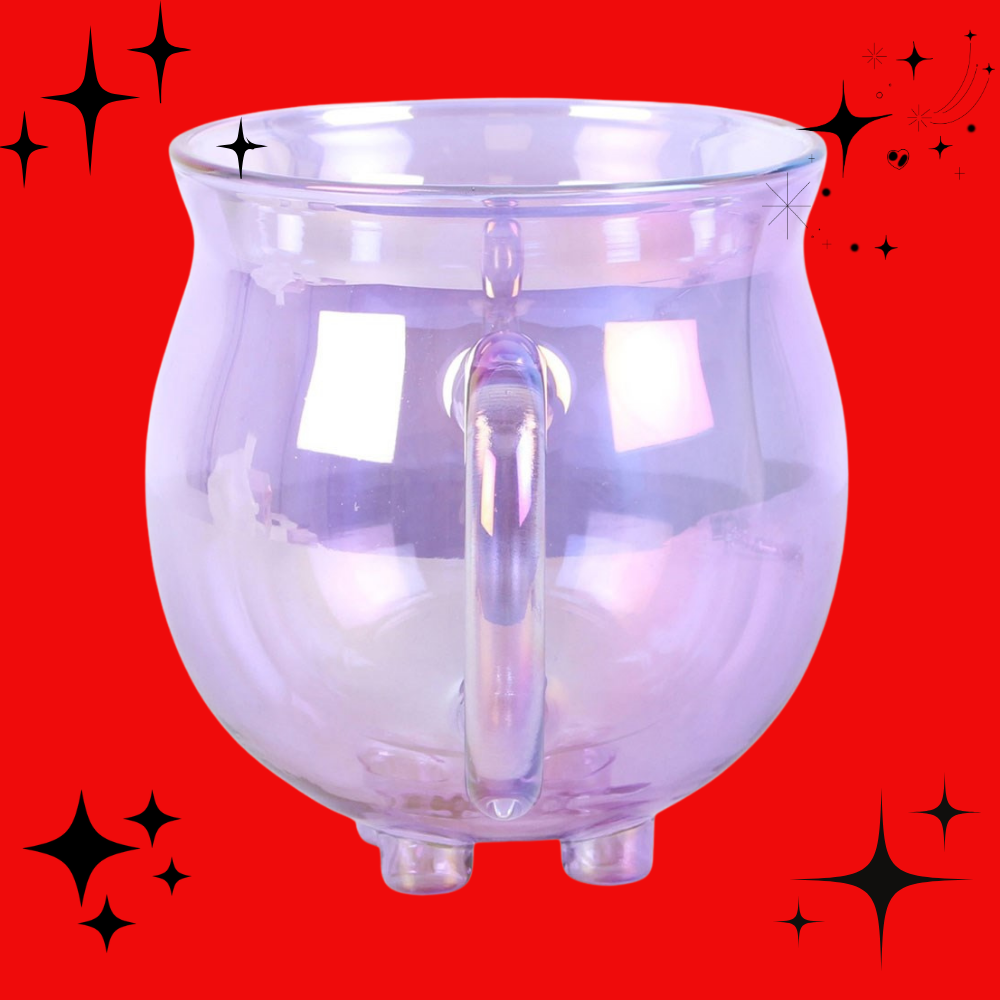 Purple Double Walled Glass Cauldron Mug with Spoon