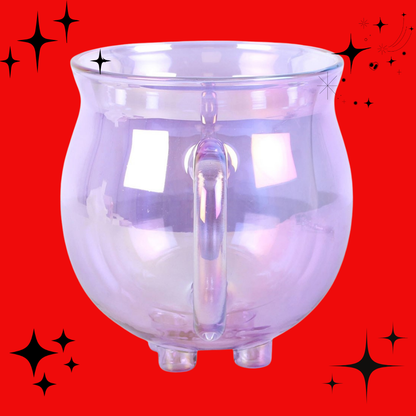 Purple Double Walled Glass Cauldron Mug with Spoon