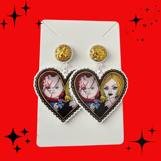 Tattoo Couple Chucky and Tiffany Heart Earrings