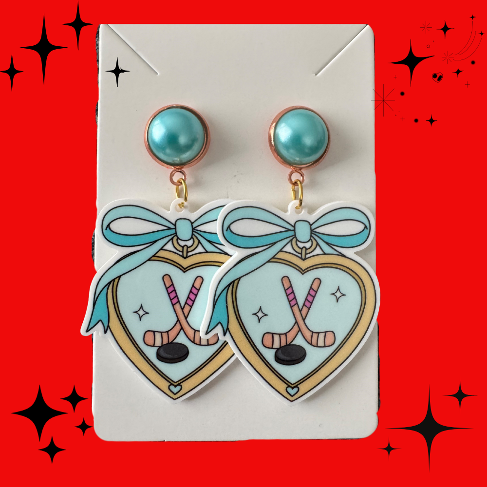 Hockey Romance Heart Earrings