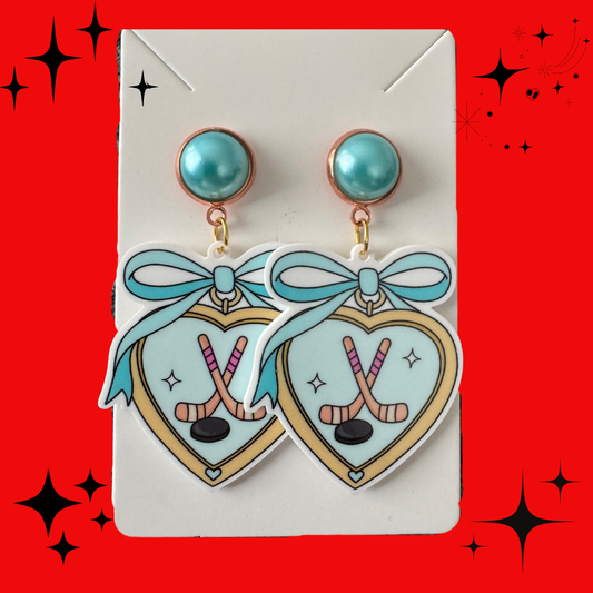 Hockey Romance Heart Earrings