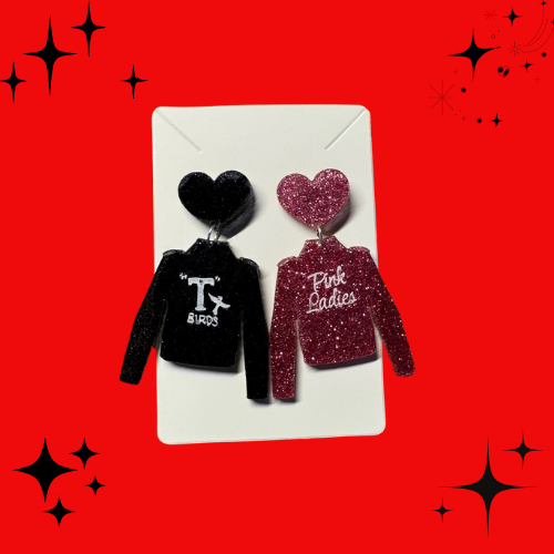T-Birds and Pink Ladies Jacket Acrylic Charms Earrings