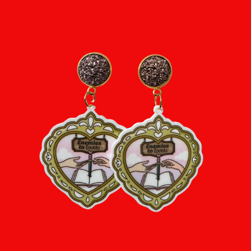Book Trope Hearts - Enemies to Lovers Earrings