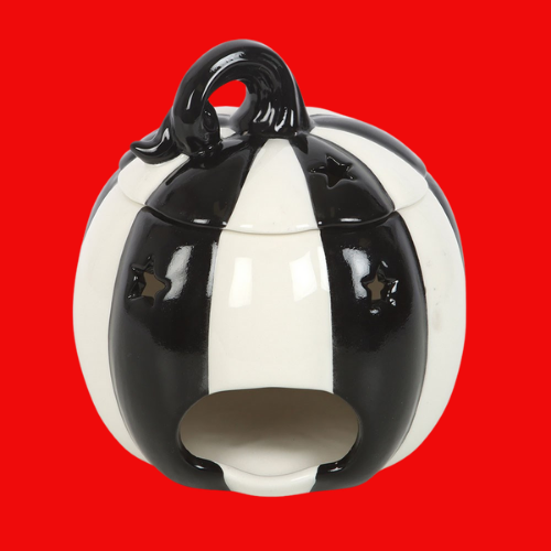 Black and White Striped Pumpkin Oil Burner