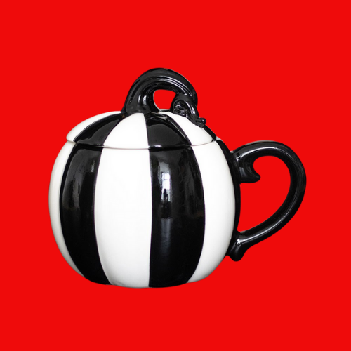 Black and White Striped Pumpkin Lidded Mug