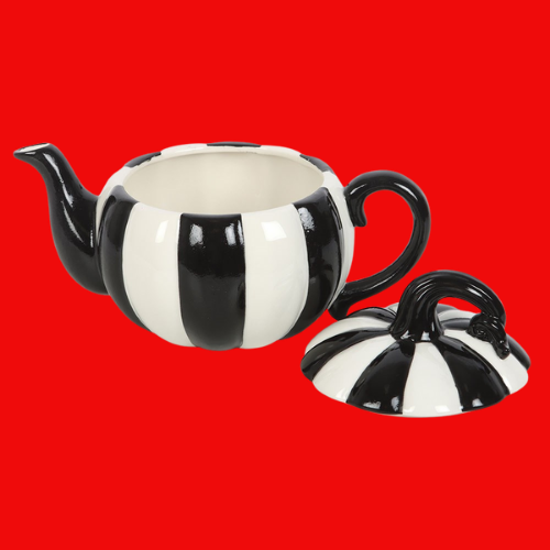 Black and White Striped Pumpkin Teapot