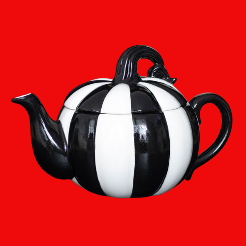 Black and White Striped Pumpkin Teapot