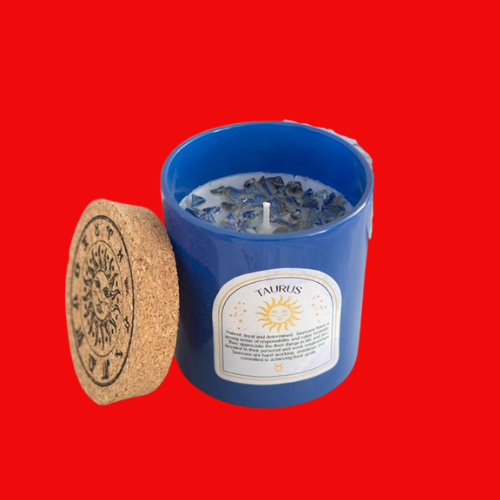 Zodiac Candle - Taurus Amber & Vanilla Gemstone